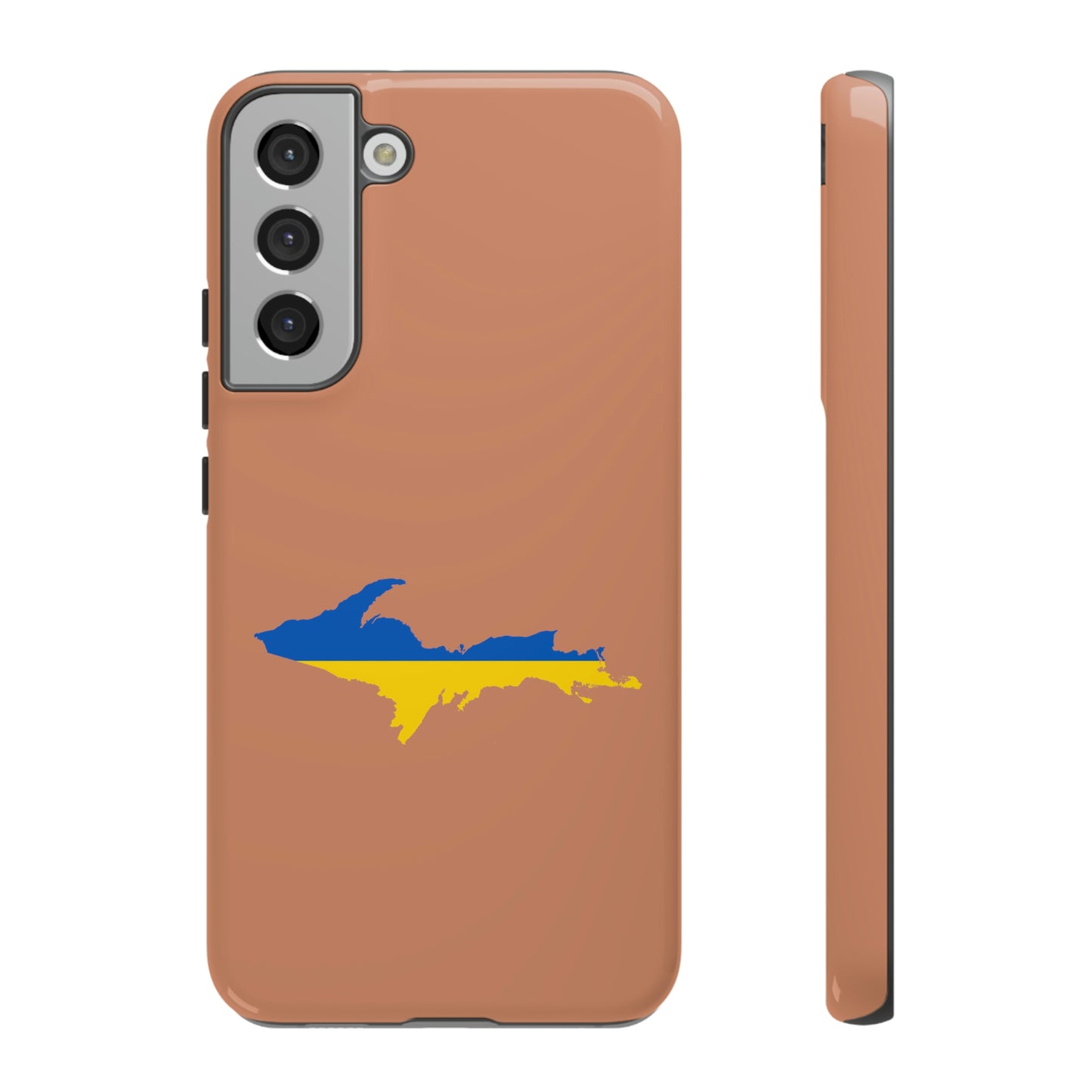 Michigan Upper Peninsula Tough Phone Case (Copper Color w/ UP Ukraine Flag Outline) | Samsung & Pixel Android