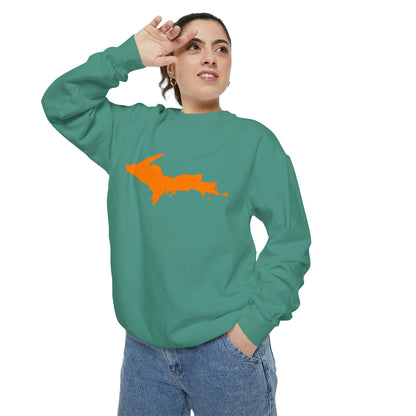 Michigan Upper Peninsula Sweatshirt (w/ Orange UP Outline) | Unisex Garment Dyed