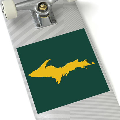 Michigan Upper Peninsula Square Sticker (Green w/ Gold UP Outline) | Indoor/Outdoor