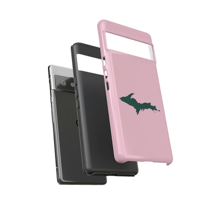 Michigan Upper Peninsula Tough Phone Case (Pink w/ Green UP Outline) | Samsung & Pixel Android