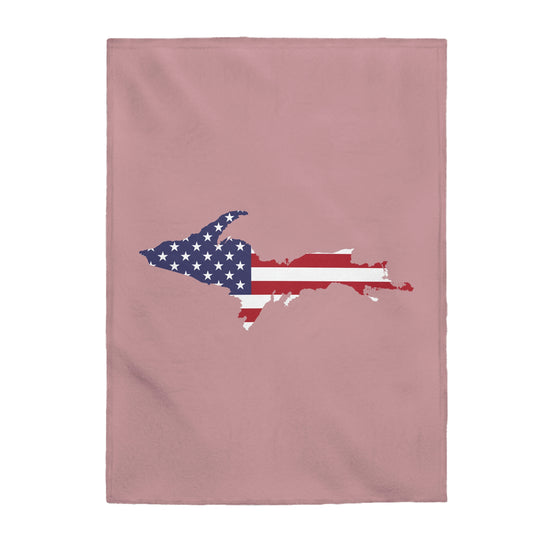 Michigan Upper Peninsula Plush Blanket (w/ UP USA Flag Outline) | Cherry Blossom Pink