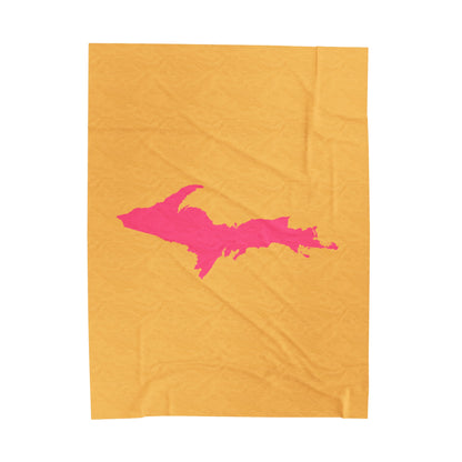 Michigan Upper Peninsula Plush Blanket (w/ Pink UP Outline) | Citrine