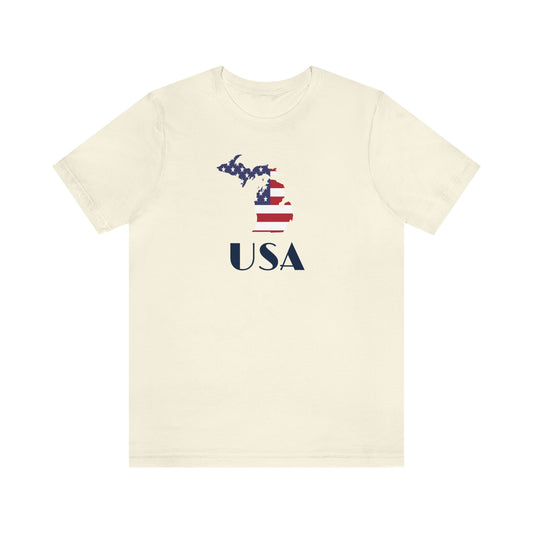 Michigan 'USA' T-Shirt (w/ MI USA Flag Outline) | Unisex Standard Fit