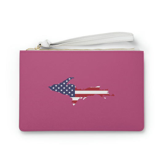 Michigan Upper Peninsula Clutch Bag (Apple Blossom Pink w/UP USA Flag Outline)