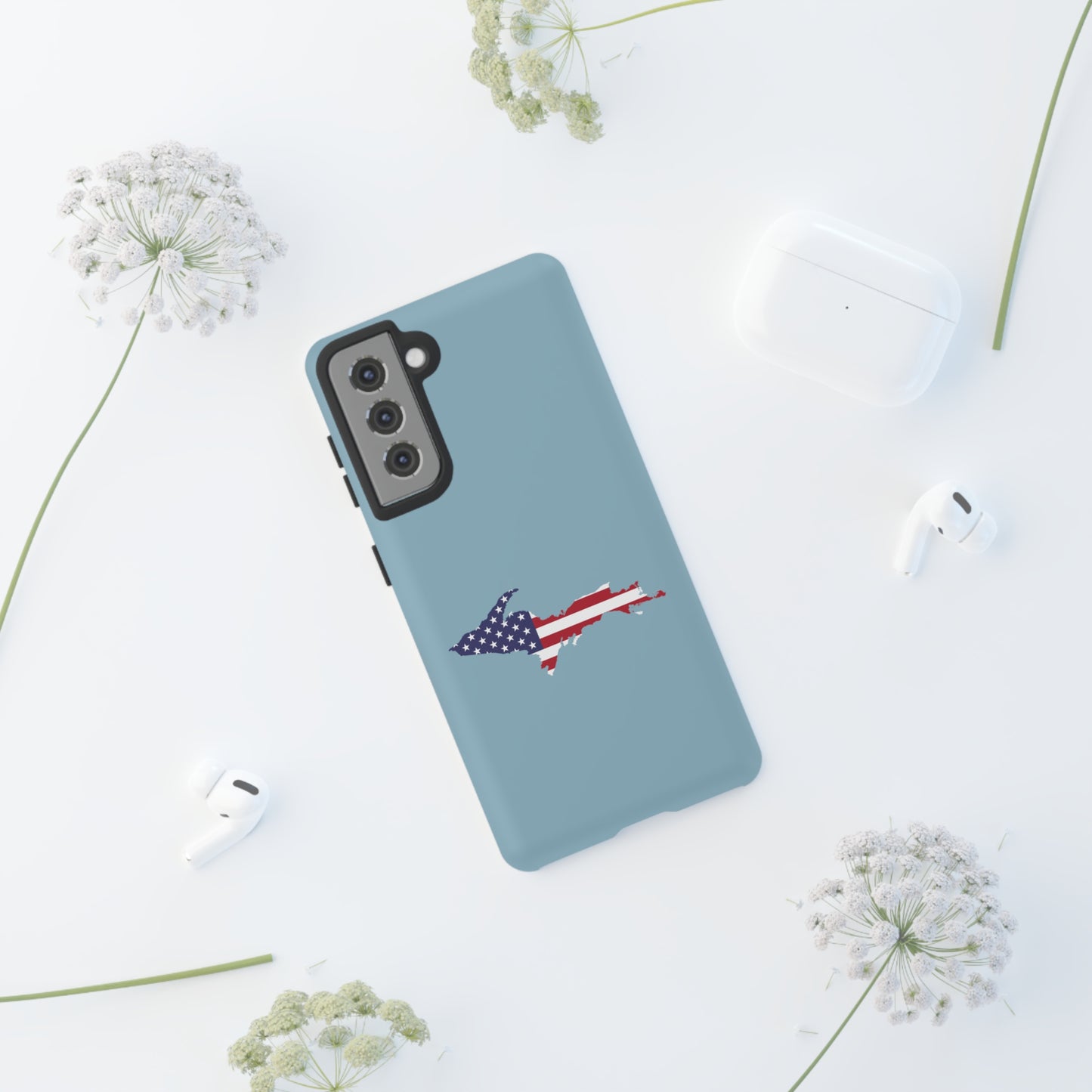 Michigan Upper Peninsula Tough Phone Case (Opal Blue w/ UP USA Flag Outline) | Samsung & Pixel Android