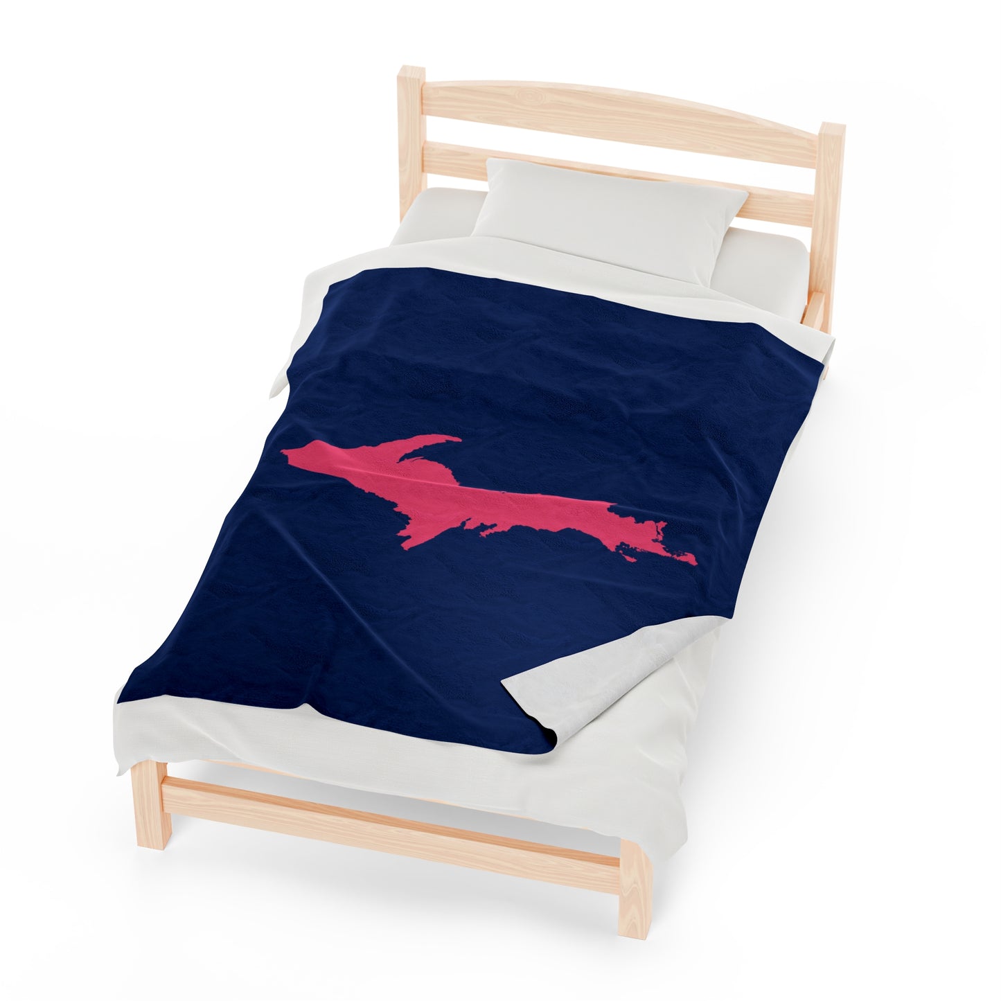 Michigan Upper Peninsula Plush Blanket (w/ Pink UP Outline) | Dearborn Blue