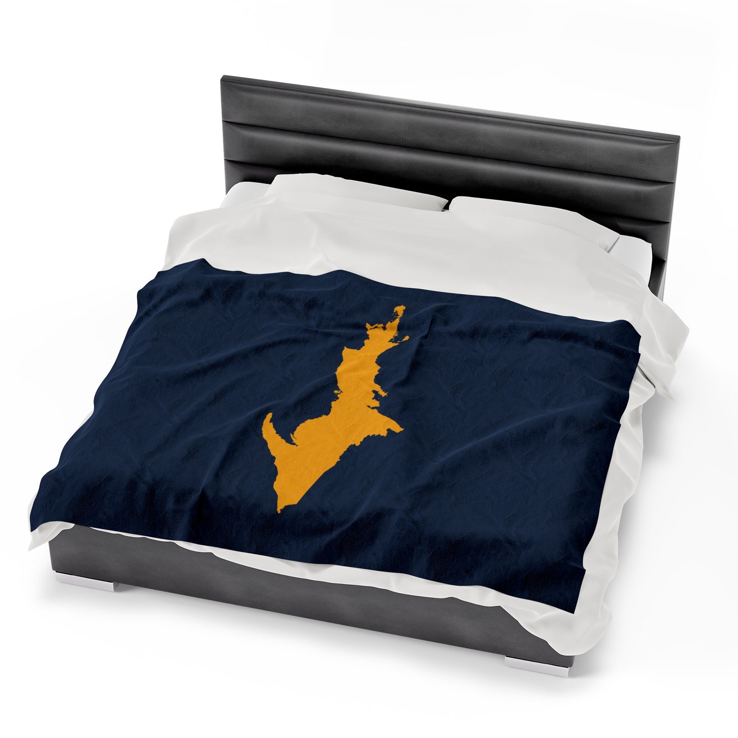 Michigan Upper Peninsula Plush Blanket (w/ Gold UP Outline) | Navy