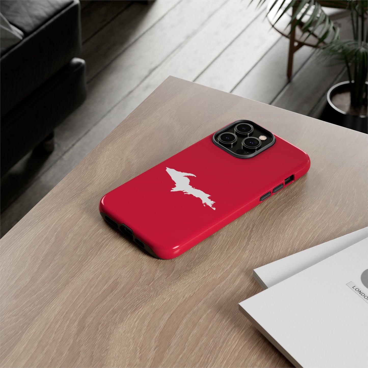 Michigan Upper Peninsula Tough Phone Case (Lighthouse Red w/ UP Outline) | Apple iPhone