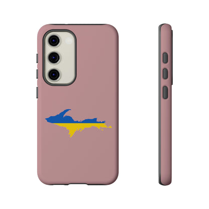 Michigan Upper Peninsula Tough Phone Case (Cherry Blossom Pink w/ UP Ukraine Flag Outline) | Samsung & Pixel Android