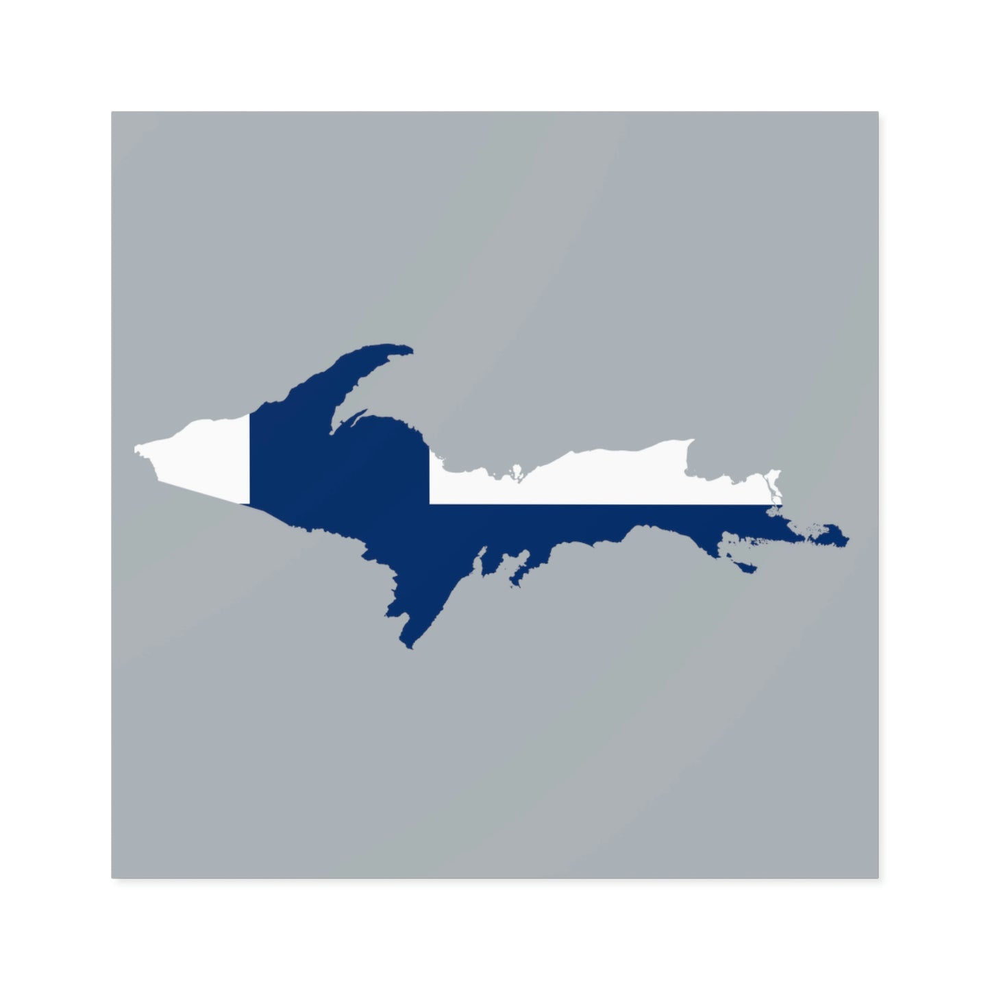 Michigan Upper Peninsula Square Sticker (Silver w/ UP Finland Flag Outline) | Indoor/Outdoor