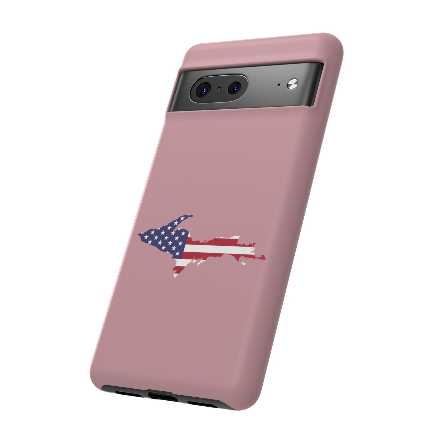 Michigan Upper Peninsula Tough Phone Case (Cherry Blossom Pink w/ UP USA Flag Outline) | Samsung & Pixel Android