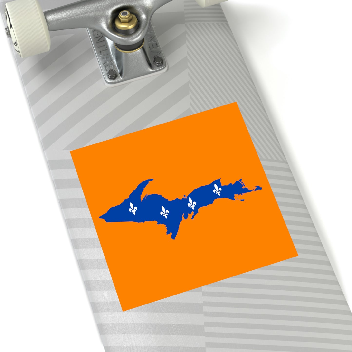 Michigan Upper Peninsula Square Sticker (Orange w/ UP Quebec Flag Outline) | Indoor/Outdoor