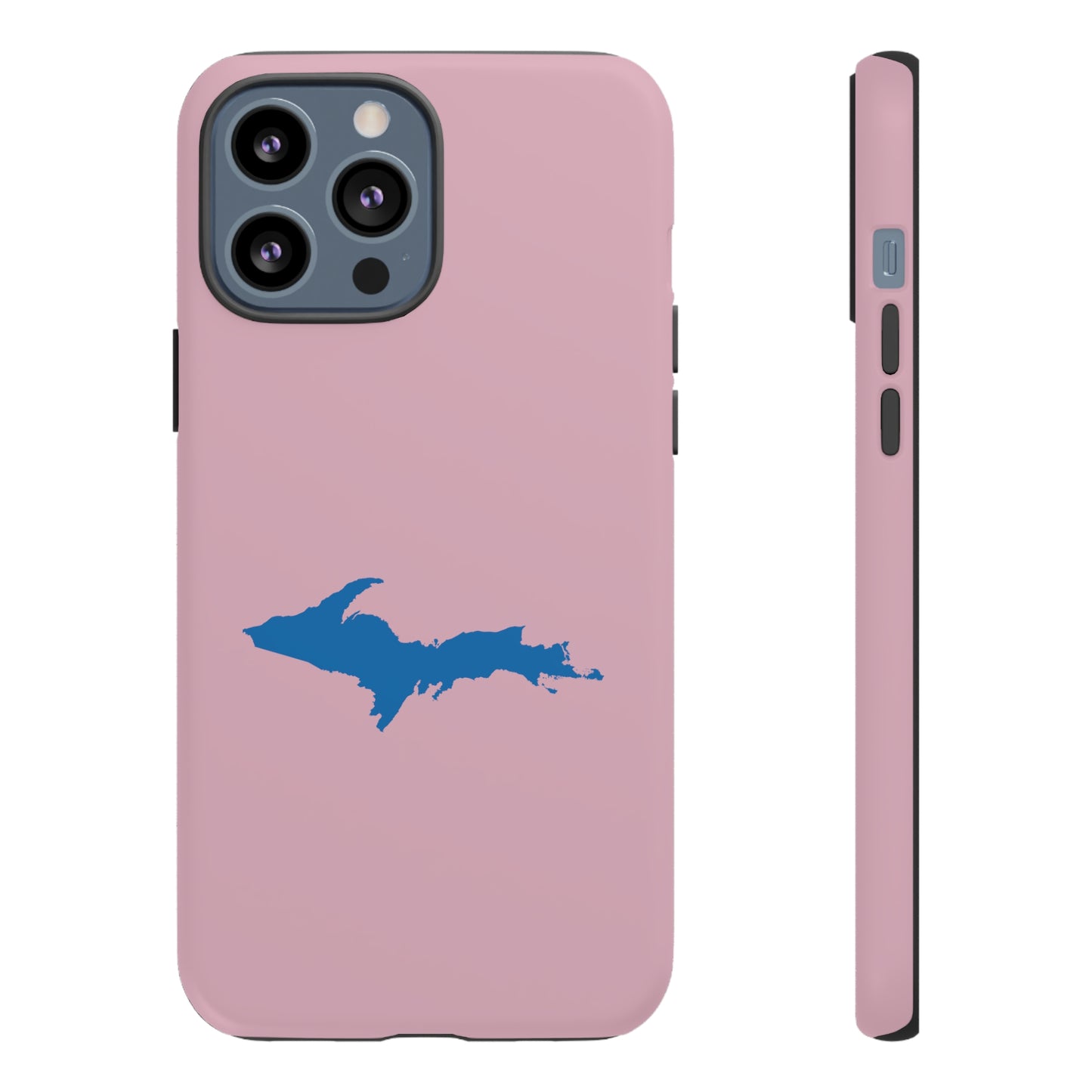 Michigan Upper Peninsula Tough Phone Case (Pink w/ Azure UP Outline) | Apple iPhone