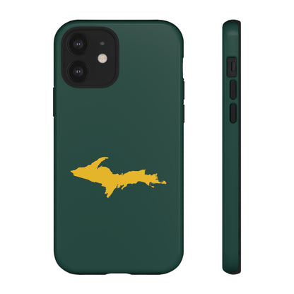 Michigan Upper Peninsula Tough Phone Case (Green w/ Gold UP Outline) | Apple iPhone