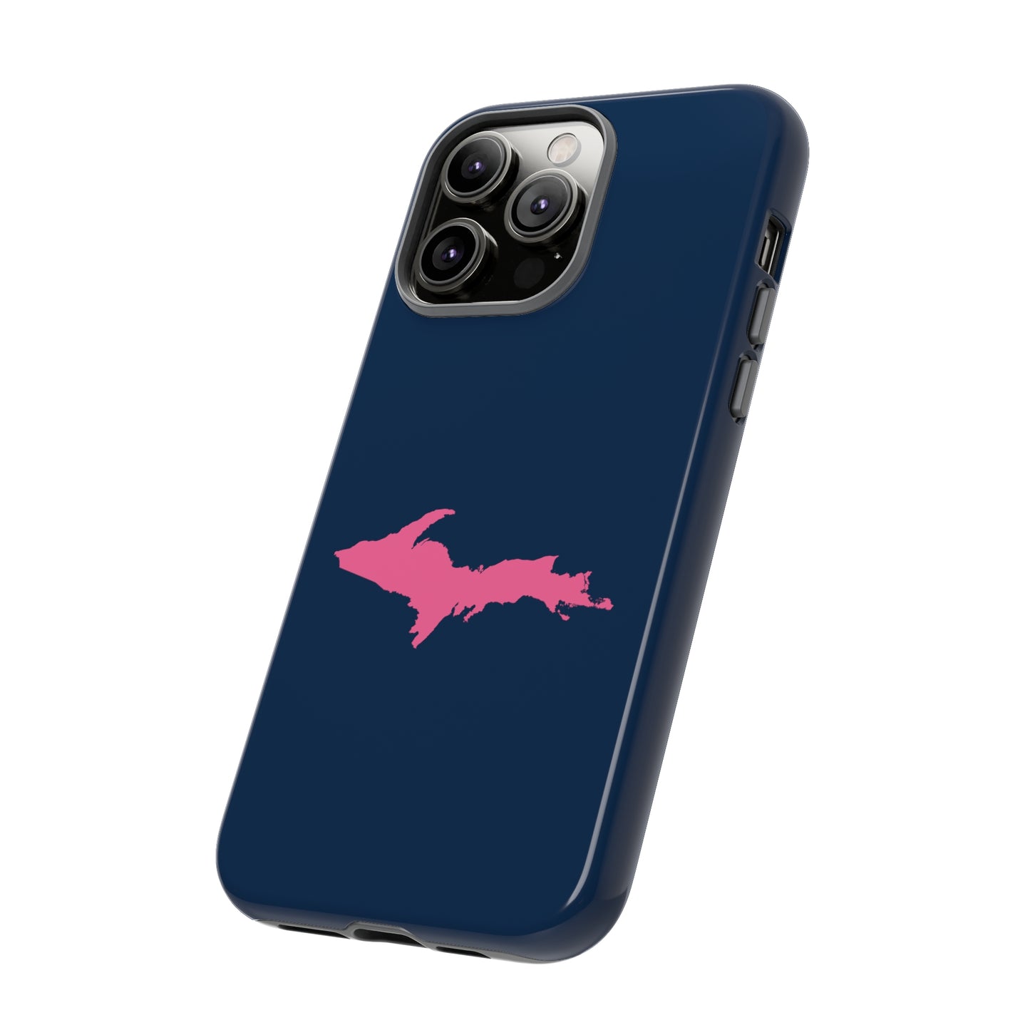 Michigan Upper Peninsula Tough Phone Case (Navy w/ Pink UP Outline) | Apple iPhone