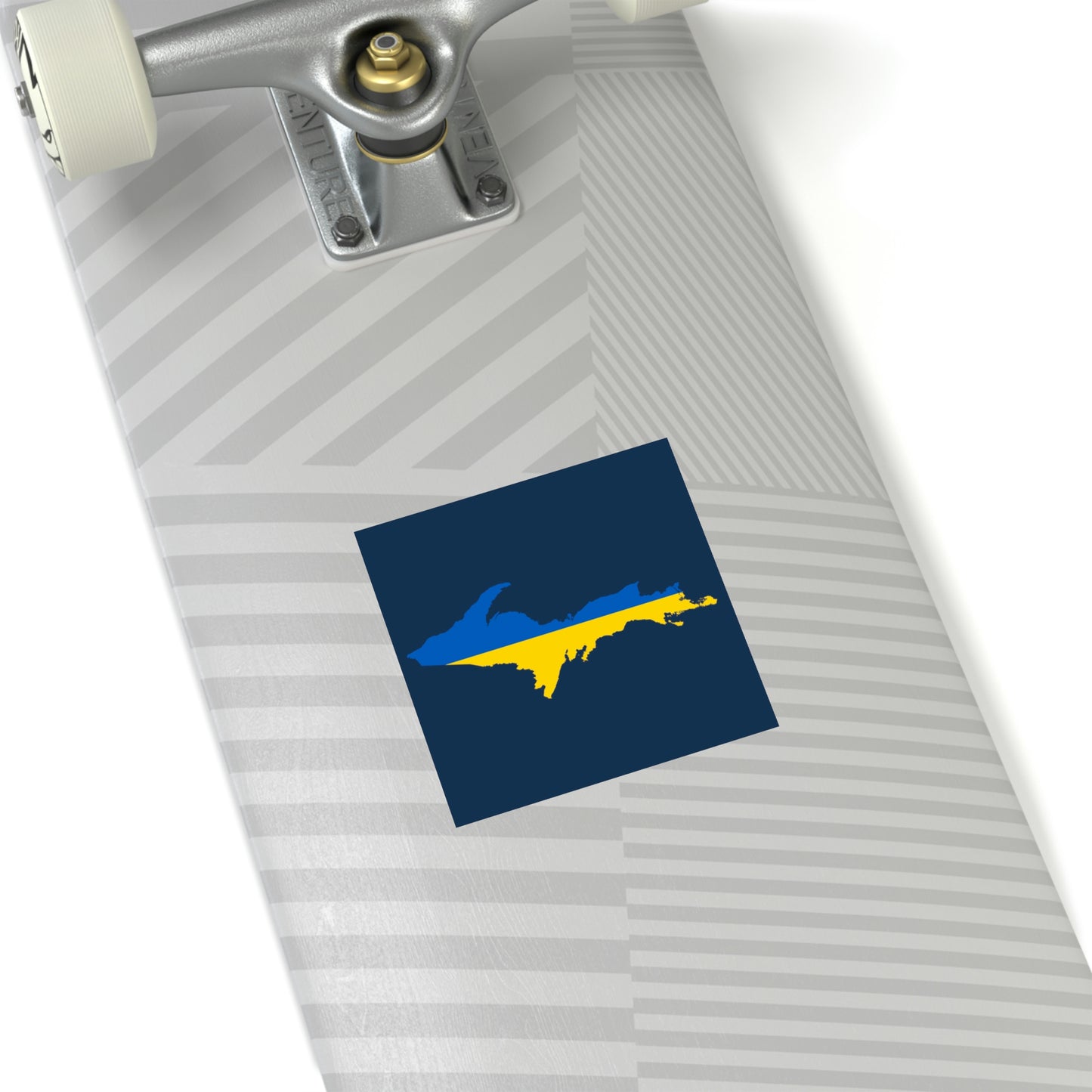 Michigan Upper Peninsula Square Sticker (Navy w/ UP Ukraine Flag Outline) | Indoor/Outdoor