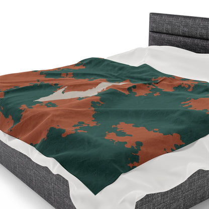 Michigan Upper Peninsula Plush Blanket (Copper Country Camo w/ UP Outline) | Canvas Color