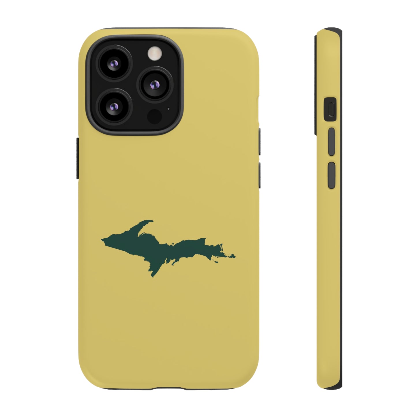 Michigan Upper Peninsula Tough Phone Case (Plum Yellow w/ Green UP Outline) | Apple iPhone