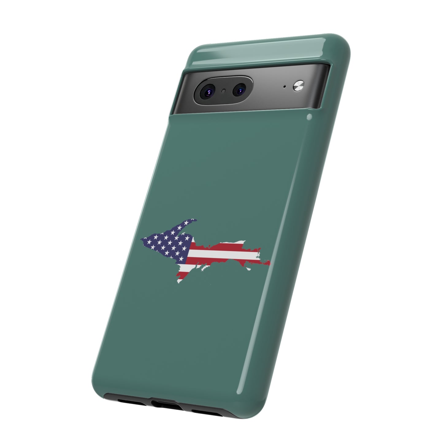 Michigan Upper Peninsula Tough Phone Case (Copper Green w/ UP USA Flag Outline) | Samsung & Pixel Android