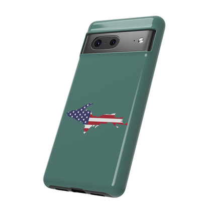 Michigan Upper Peninsula Tough Phone Case (Copper Green w/ UP USA Flag Outline) | Samsung & Pixel Android