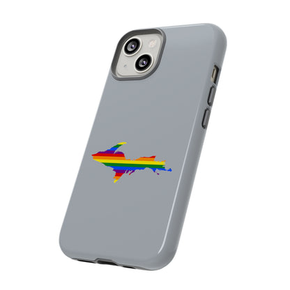 Michigan Upper Peninsula Tough Phone Case (Silver w/ UP Pride Flag Outline) | Apple iPhone