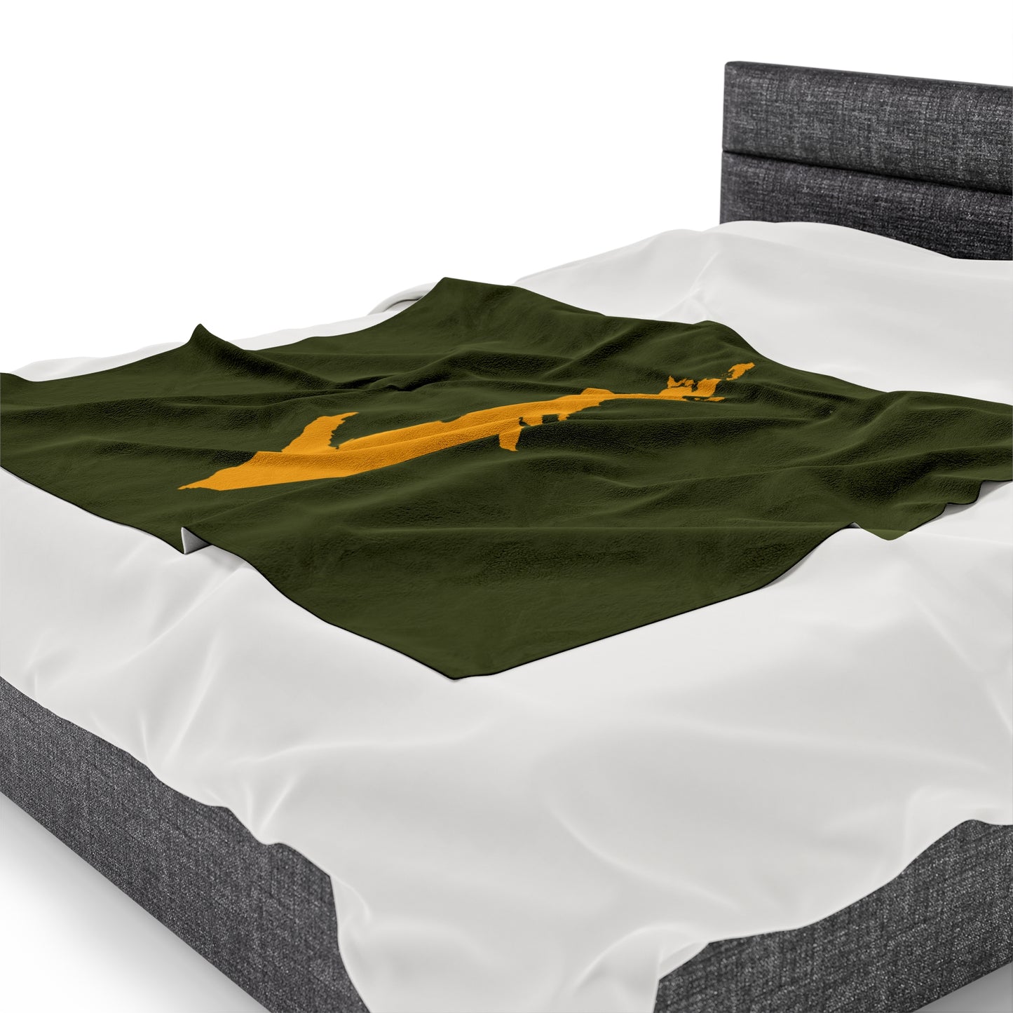 Michigan Upper Peninsula Plush Blanket (w/ Gold UP Outline) | Army Green