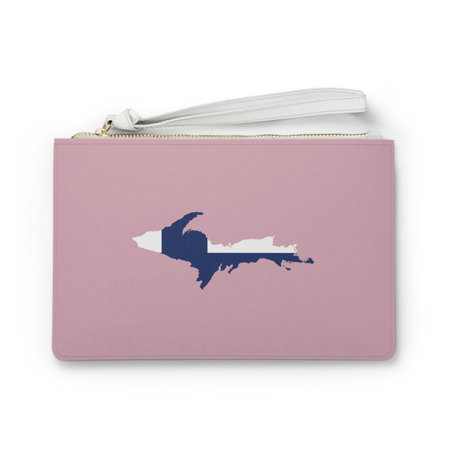 Michigan Upper Peninsula Clutch Bag (Pink w/ UP Finland Flag Outline)