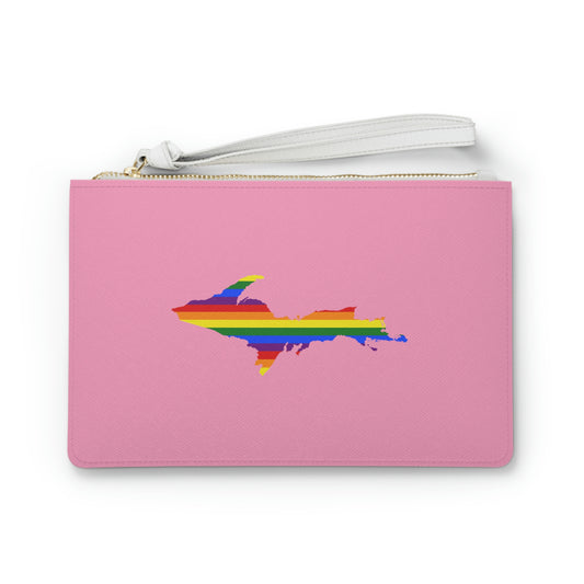 Michigan Upper Peninsula Clutch Bag ('67 Caddie Pink w/ UP Pride Flag Outline)