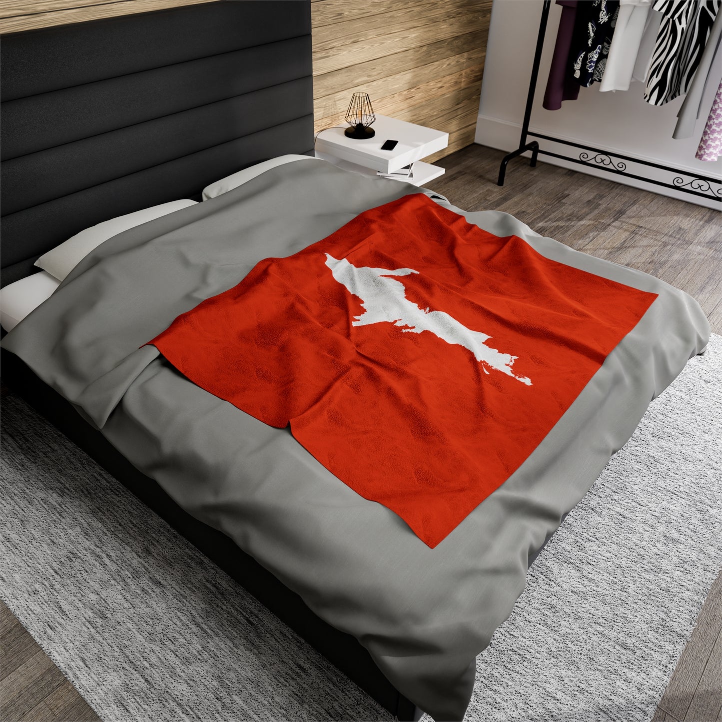 Michigan Upper Peninsula Plush Blanket (w/ UP Outline) | Maple Leaf Orange