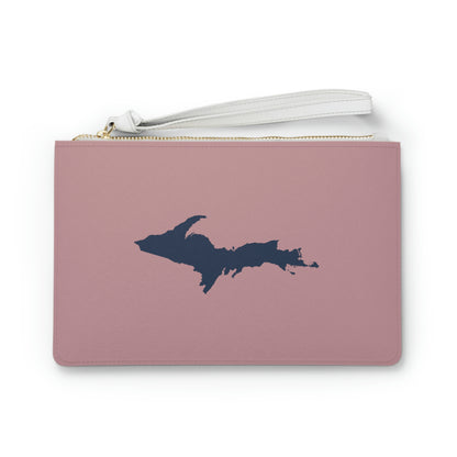 Michigan Upper Peninsula Clutch Bag (Cherry Blossom Pink Color w/ Navy UP Outline)