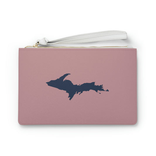 Michigan Upper Peninsula Clutch Bag (Cherry Blossom Pink Color w/ Navy UP Outline)