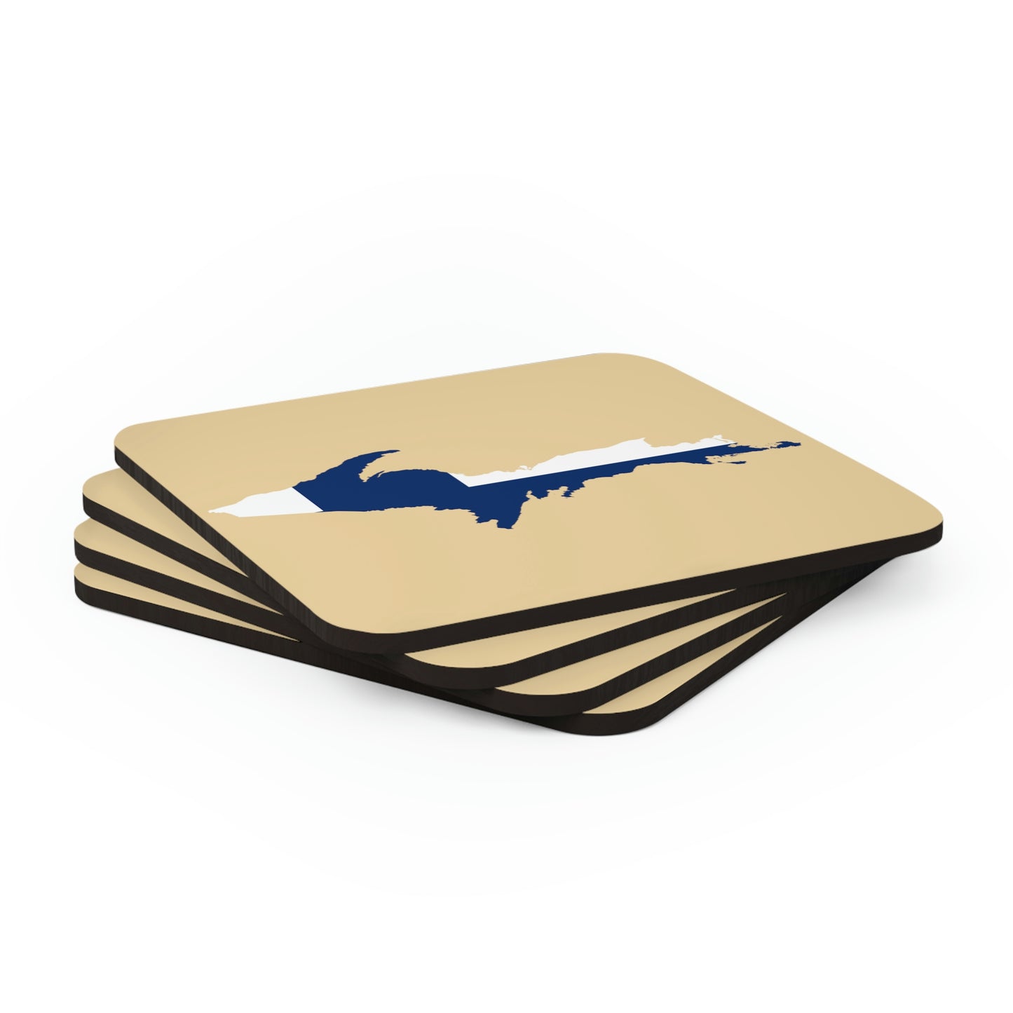 Michigan Upper Peninsula Coaster Set (Maple Color w/ UP Ukraine Flag Outline) | Corkwood - 4 pack