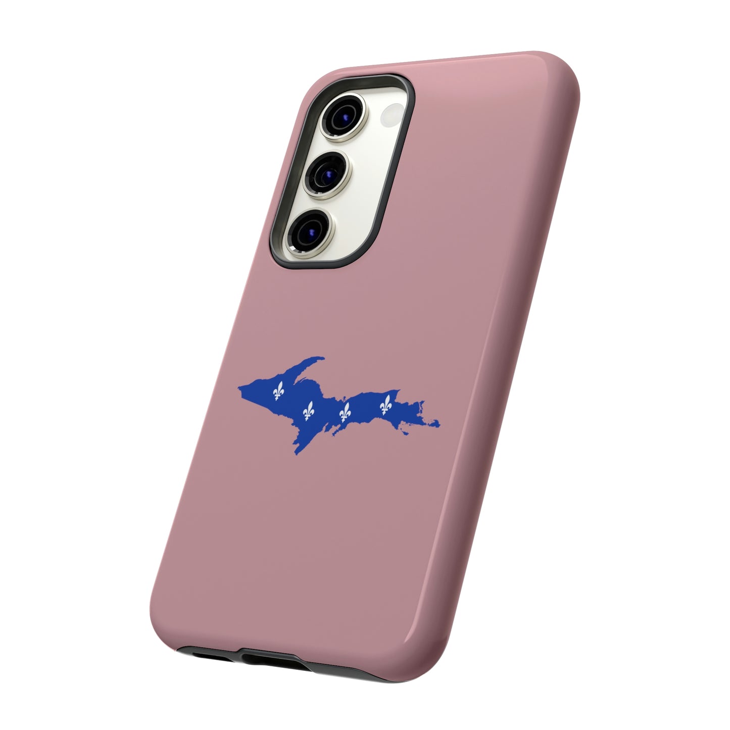 Michigan Upper Peninsula Tough Phone Case (Cherry Blossom Pink w/ UP Quebec Flag Outline) | Samsung & Pixel Android