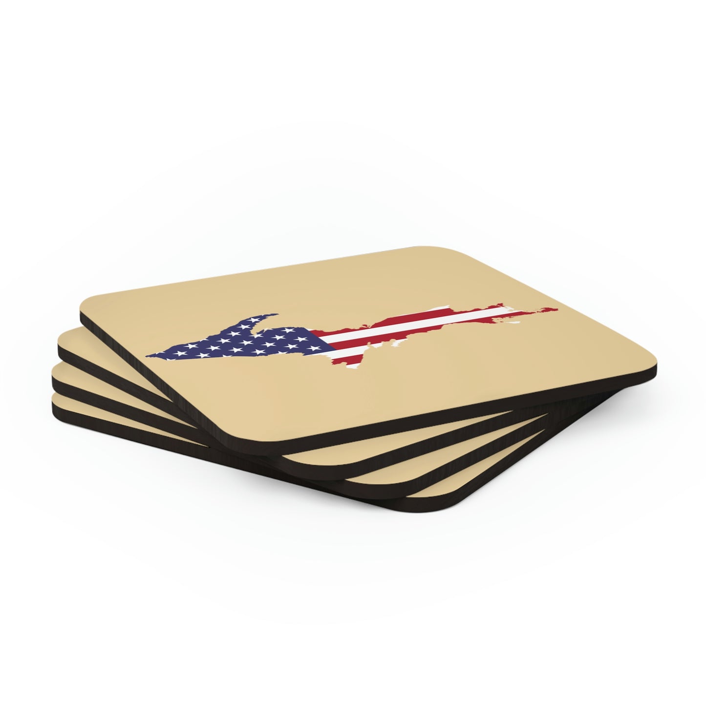 Michigan Upper Peninsula Coaster Set (Maple Color w/ UP USA Flag Outline) | Corkwood - 4 pack