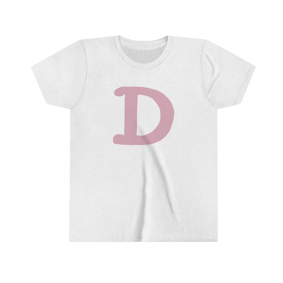 Detroit 'Old French D' T-Shirt (Pink Full Body Outline) | Youth Short Sleeve - Circumspice Michigan