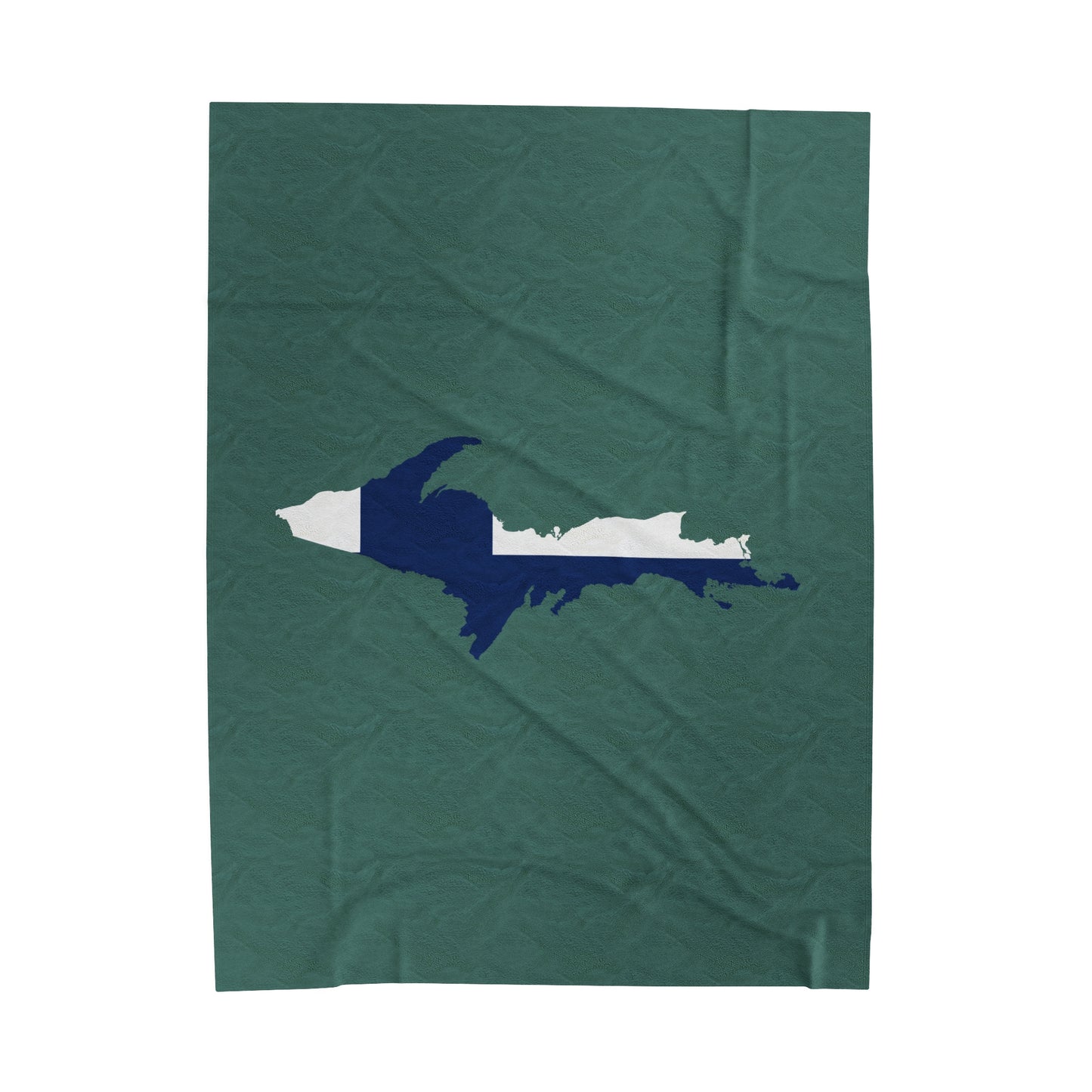 Michigan Upper Peninsula Plush Blanket (w/ UP Finland Flag Outline) | Copper Green