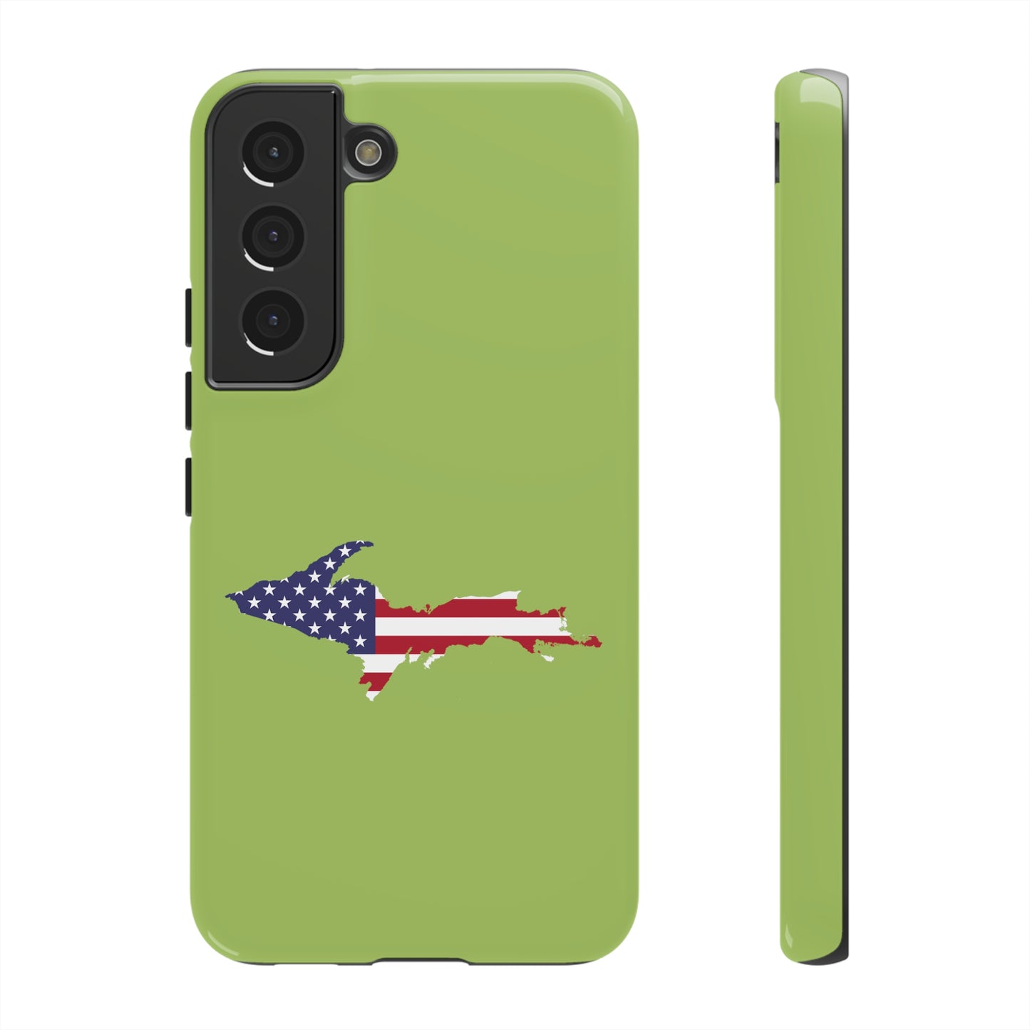 Michigan Upper Peninsula Tough Phone Case (Gooseberry Green w/ UP USA Flag Outline) | Samsung & Pixel Android