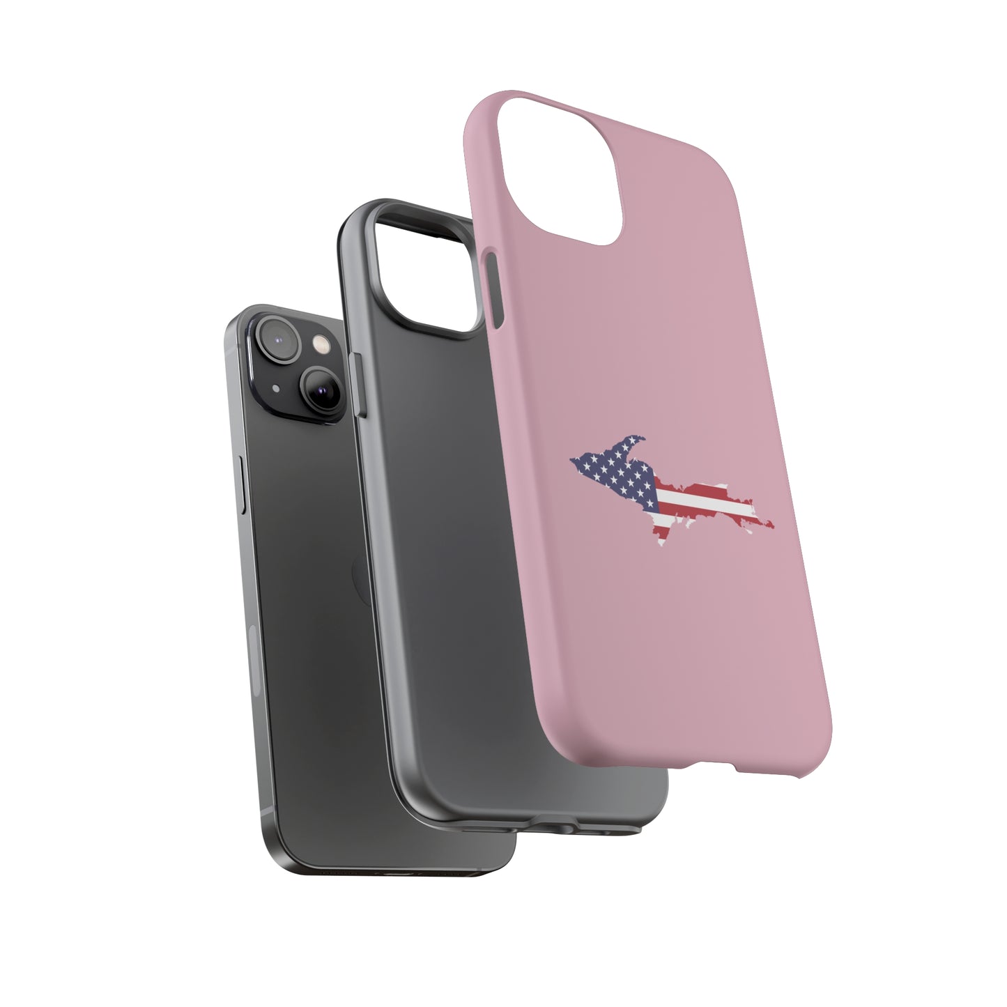 Michigan Upper Peninsula Tough Phone Case (Pink w/ UP USA Flag Outline) | Apple iPhone