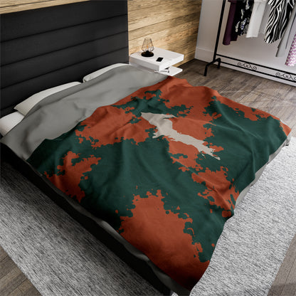 Michigan Upper Peninsula Plush Blanket (Copper Country Camo w/ UP Outline) | Canvas Color