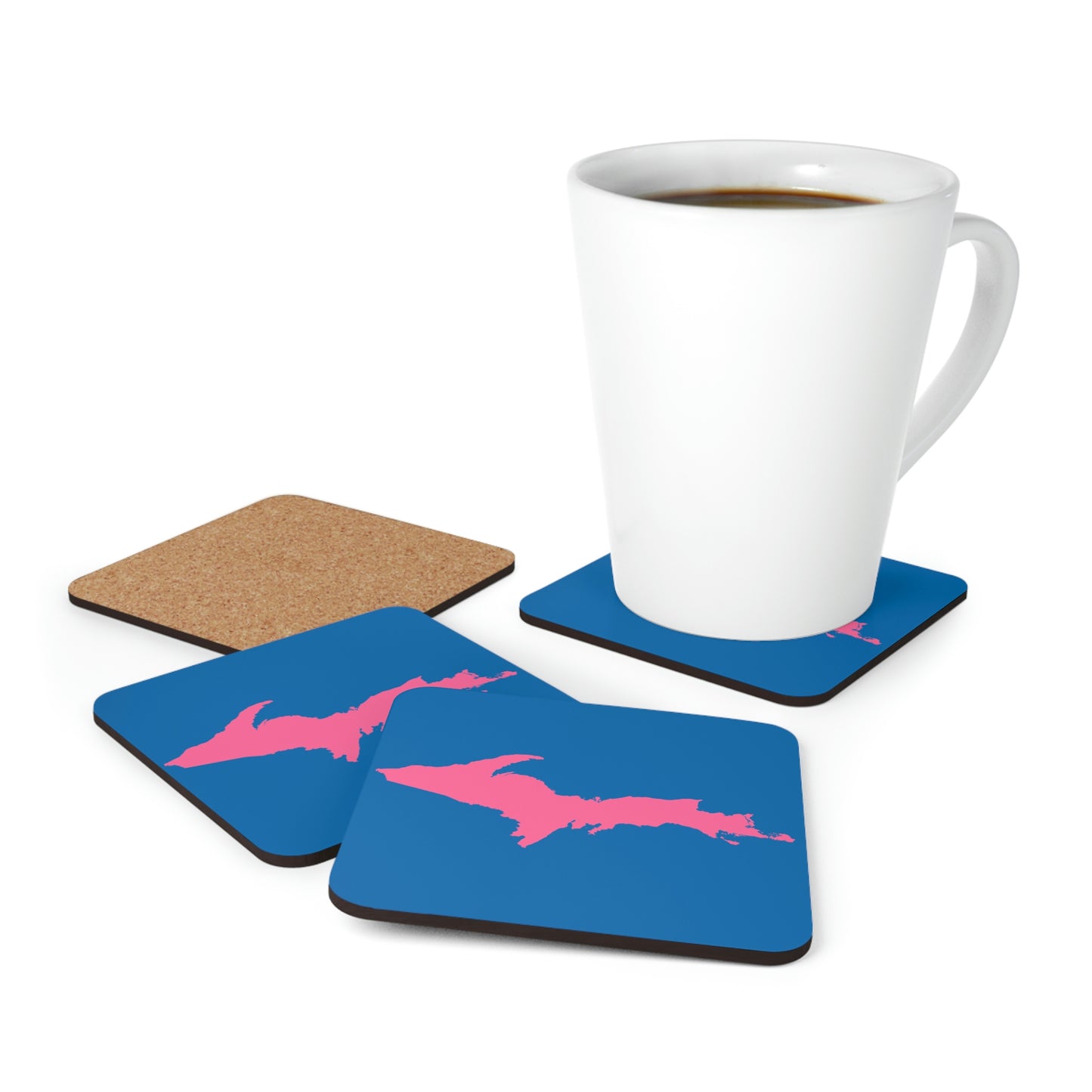 Michigan Upper Peninsula Coaster Set (Azure w/ Pink UP Outline) | Corkwood - 4 pack