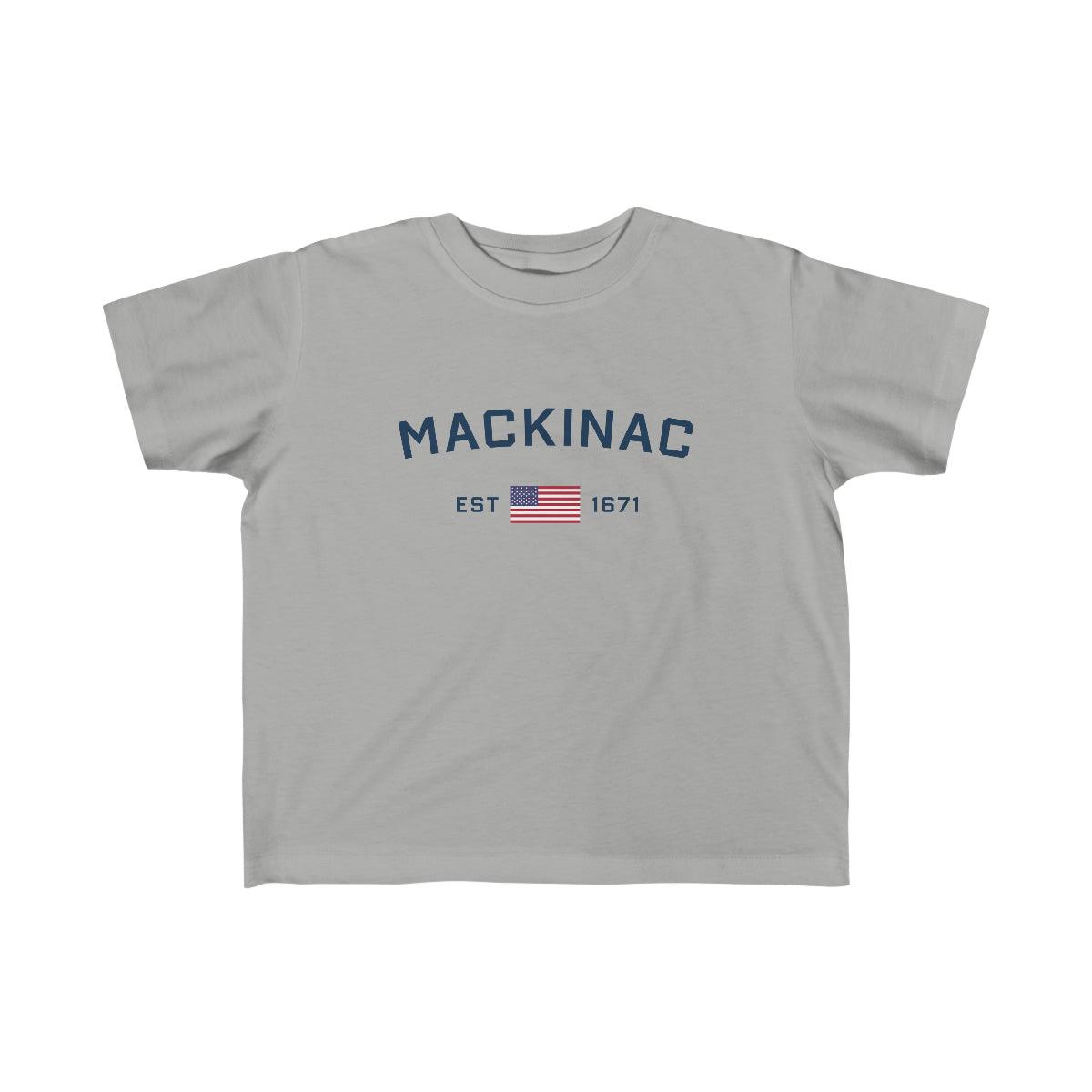 'Mackinac EST 1671' T-Shirt  (w/USA Flag Outline) | Toddler Short Sleeve - Circumspice Michigan