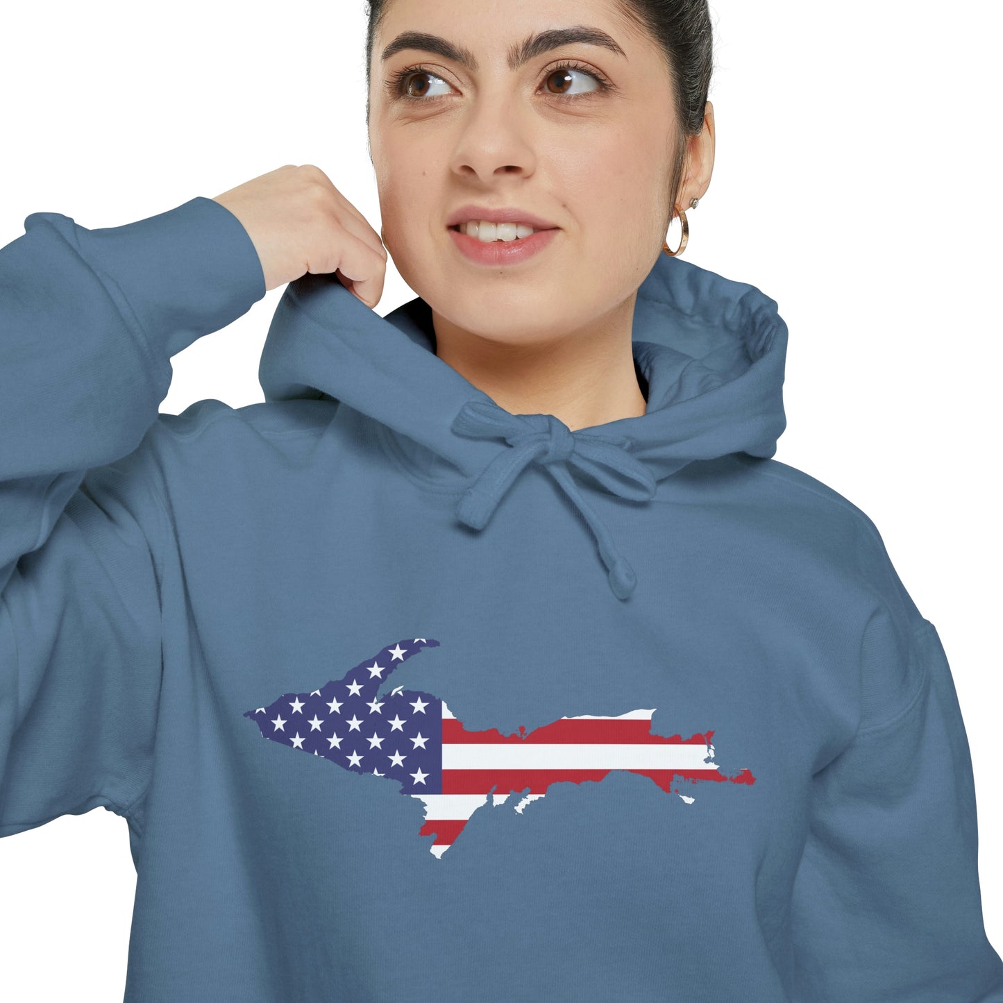 Michigan Upper Peninsula Hoodie (w/ UP USA Flag Outline) | Unisex Garment-Dyed