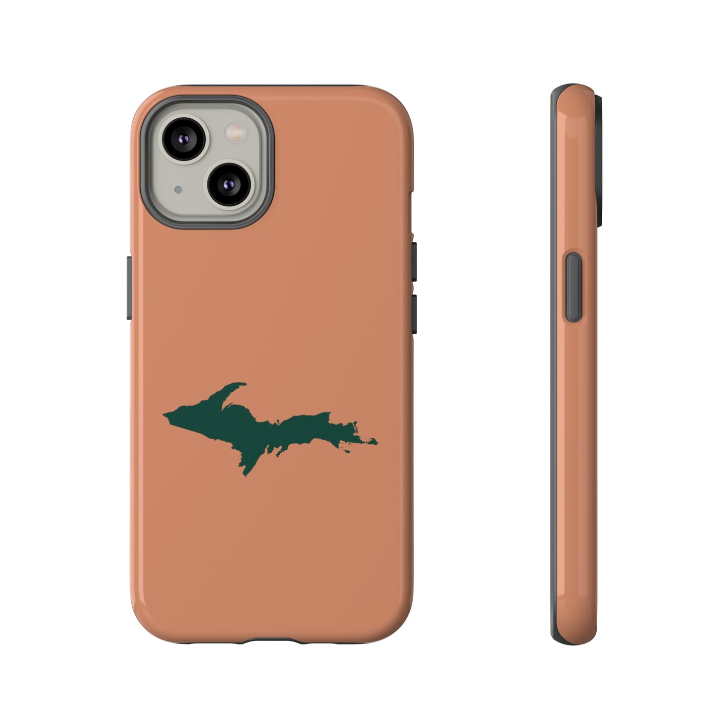 Michigan Upper Peninsula Tough Phone Case (Copper Color w/ Green UP Outline) | Apple iPhone