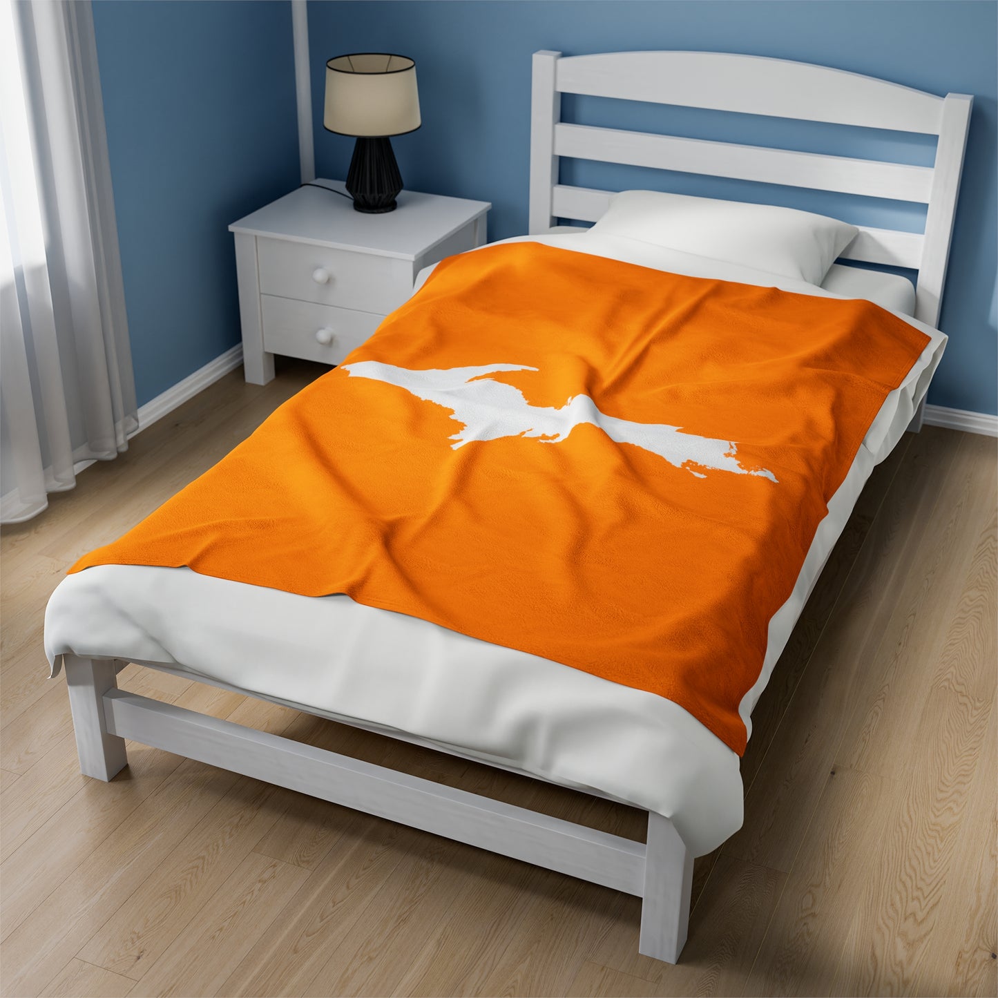 Michigan Upper Peninsula Plush Blanket (w/ UP Outline) | Birch Leaf Orange