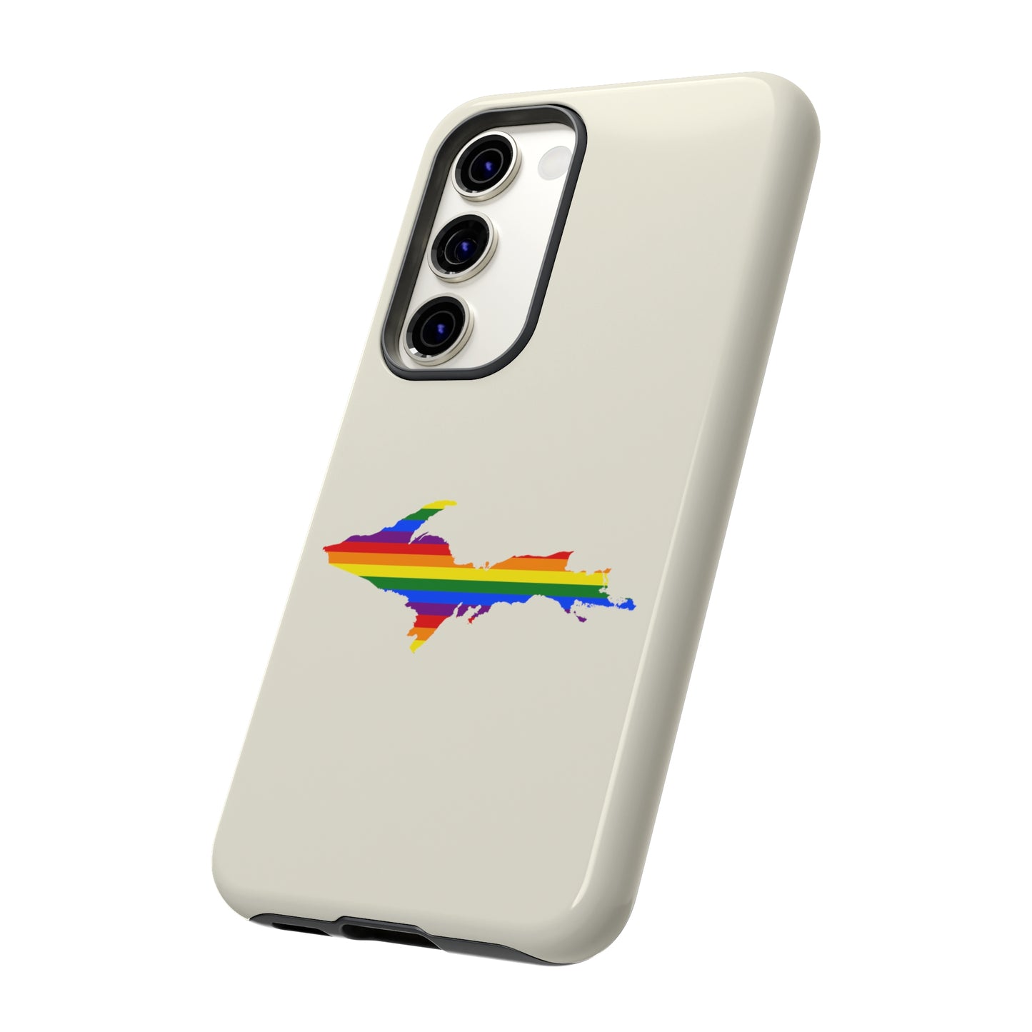 Michigan Upper Peninsula Tough Phone Case (Ivory Color w/ UP Pride Flag Outline) | Samsung & Pixel Android