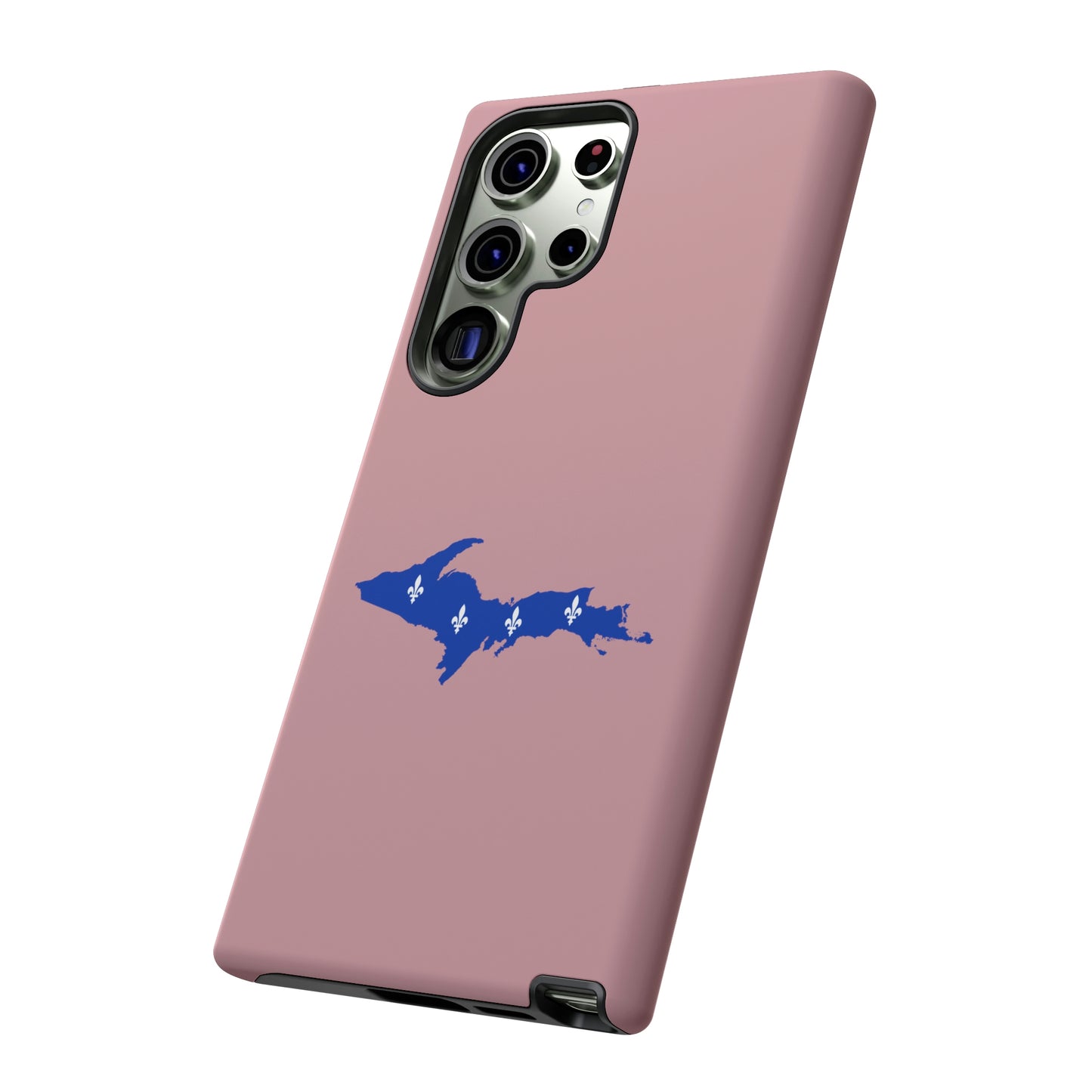 Michigan Upper Peninsula Tough Phone Case (Cherry Blossom Pink w/ UP Quebec Flag Outline) | Samsung & Pixel Android