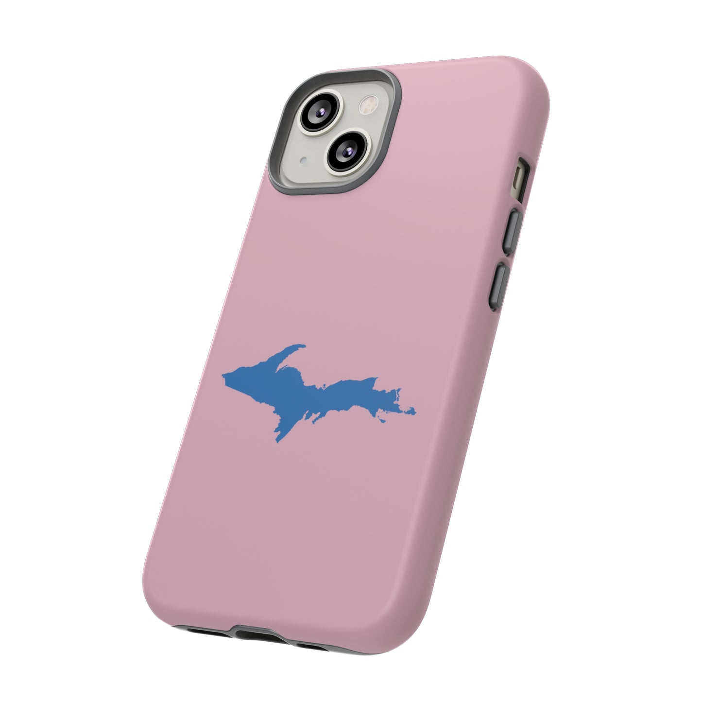 Michigan Upper Peninsula Tough Phone Case (Pink w/ Azure UP Outline) | Apple iPhone