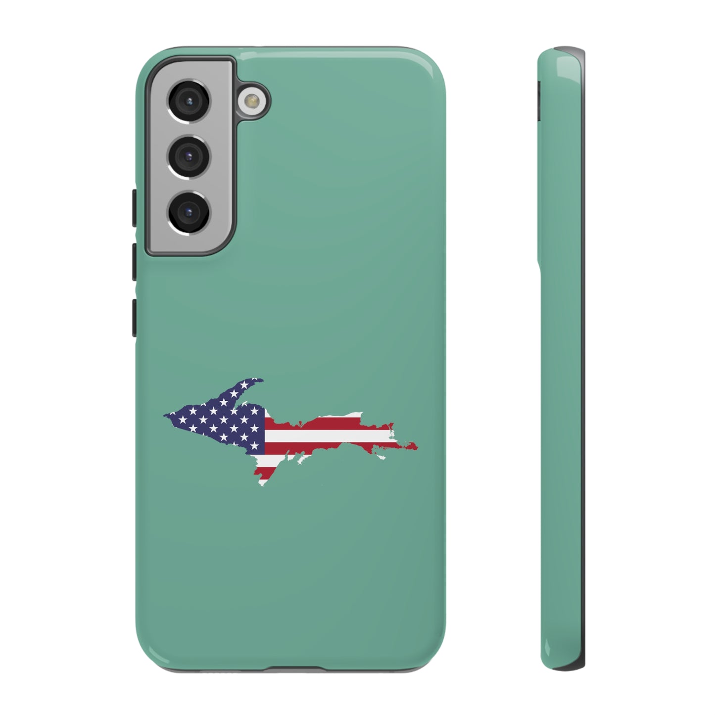 Michigan Upper Peninsula Tough Phone Case ('64 Metallic Mint Green w/ UP USA Flag Outline) | Samsung & Pixel Android