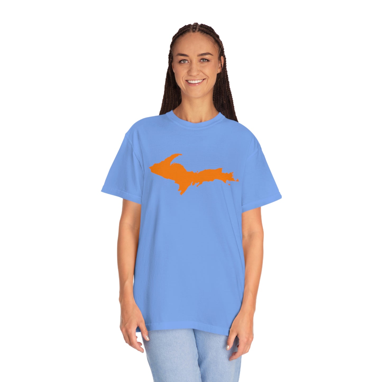 Michigan Upper Peninsula T-Shirt (w/ Orange UP Outline) | Unisex Garment-Dyed