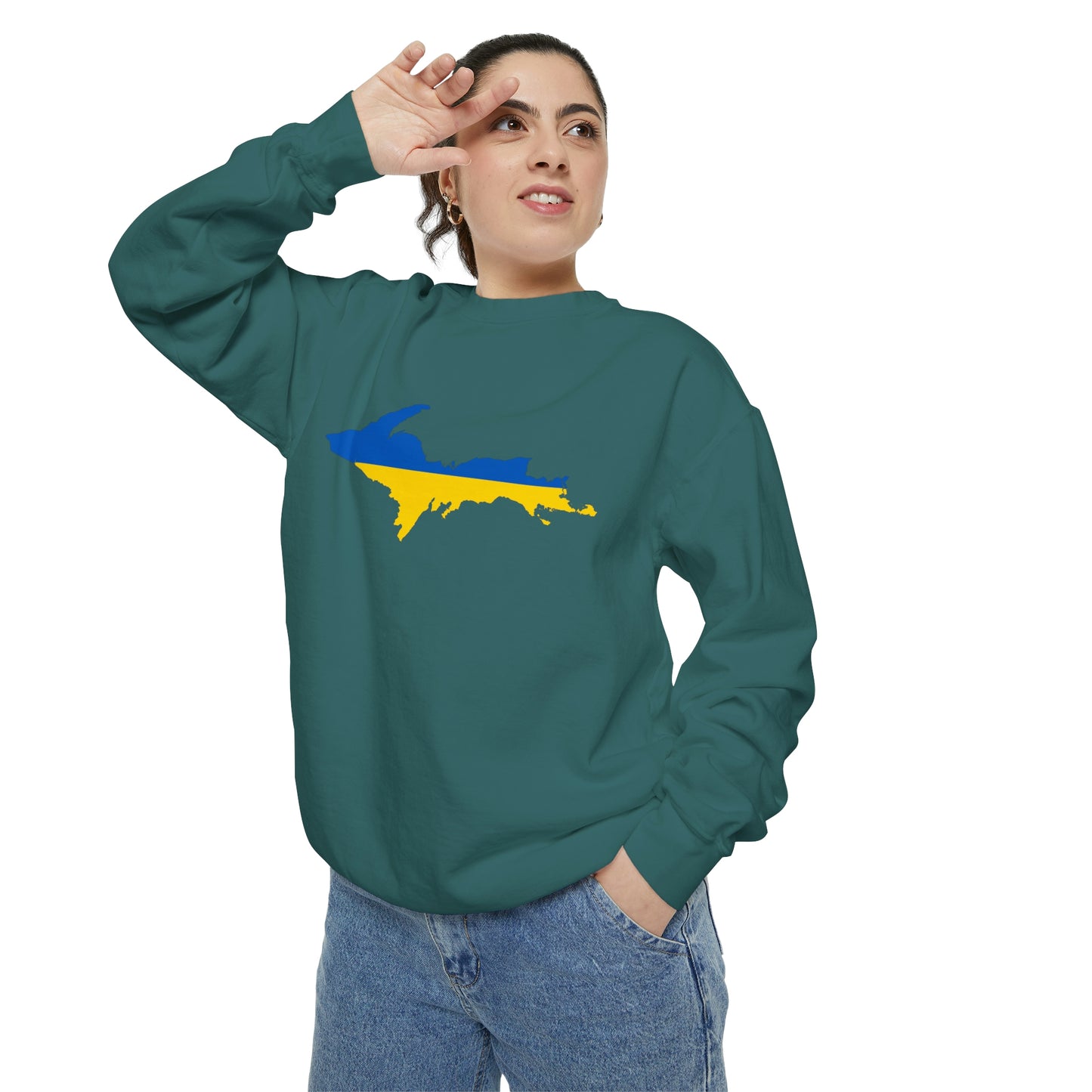 Michigan Upper Peninsula Sweatshirt (w/ UP Ukraine Outline) | Unisex Garment Dyed